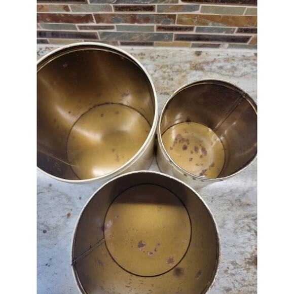 3 Vintage Canisters, Metal Kitchen Tins Red & Cream Farmhouse Primitive - Picture 4 of 6